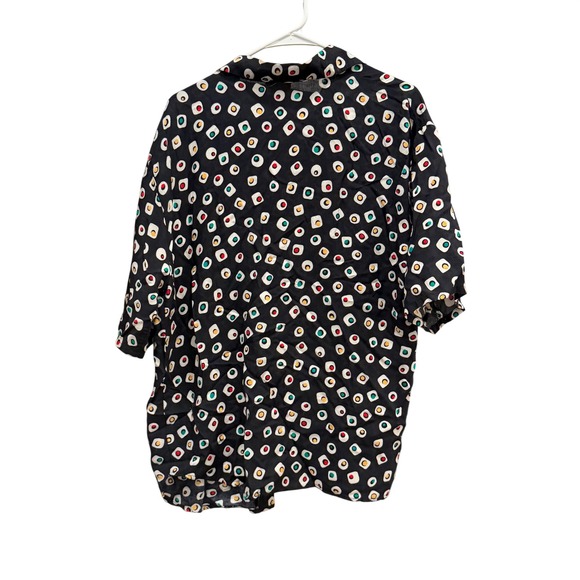 Vintage Bobbie Brooks Black Geometric Print Short Sleeve Button Up Shirt - Picture 5 of 6